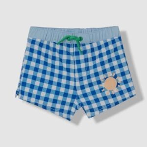 NWT Cotton On Boy Blue Bailey Check Board Swim Trunks in size 18-24 months